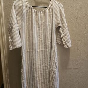 Free People Beige and White Striped Dress